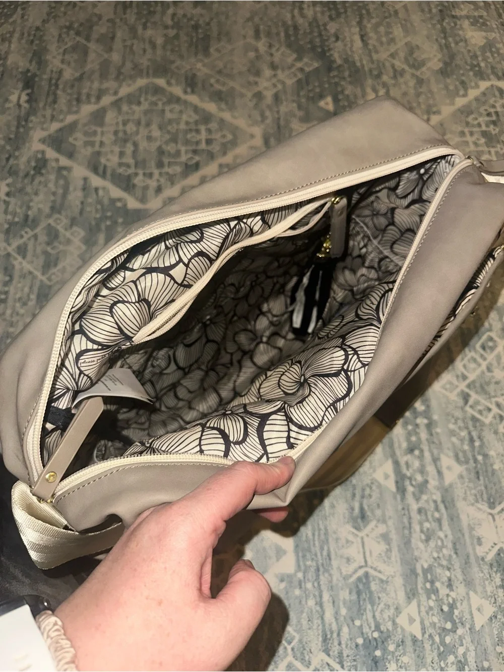 Petunia Pickle Bottom Boxy Backpack in grey matte leatherette. LIKE NEW!